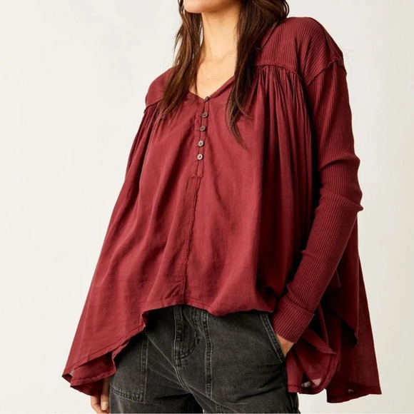 Free People Tops - Free People Lyrical Tunic Mulberry Slouchy Boho Ribbed Long Sleeves Flowy Small